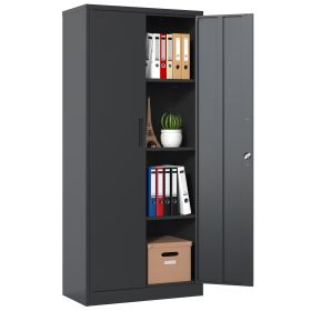 71 Inch H Metal Garage Storage Cabinet, Black Tool Steel Locking Cabinet With Doors And 3 Shelves, Tall Cabinets For Garage Storage Systems Locka