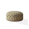 Indoor SAGUARO Blue/Taupe/Camel Tan Round Zipper Pouf - Stuffed - Extra Beads Included! - 24in dia x 20in tall