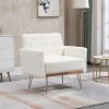 COOLMORE Armchair Single Sofa Modern Tufted Upholstered Side Reading Chairs with Arm and Gold Metal Leg for Living Room Bedroom (White teddy )