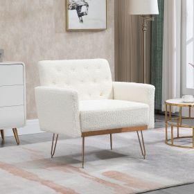 COOLMORE Armchair Single Sofa Modern Tufted Upholstered Side Reading Chairs with Arm and Gold Metal Leg for Living Room Bedroom (White teddy )