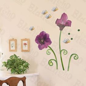 Bees & Flowers - Large Wall Decals Stickers Appliques Home Decor