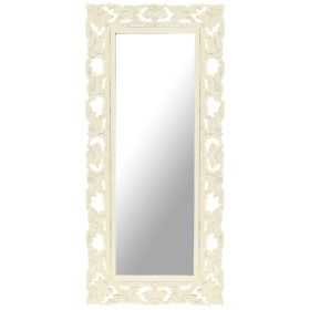 Hand Carved Mirror White 43.3"x19.7" Solid Mango Wood