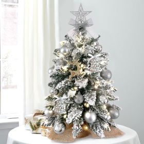 22in Mini Christmas Tree with Light Artificial Small Tabletop Woodland Christmas Decoration with Flocked Snow;  Exquisite Decor & Xmas Ornaments