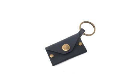 Black Leather Keychain Coin Holder for Man and Women Airtag Holder Keychain Quarter Coin Holder