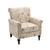 Mid-Century Modern Accent Chair, Linen Armchair w/Tufted Back/Wood Legs, Upholstered Lounge Arm Chair Single Sofa for Living Room Bedroom, Beige