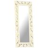 Hand Carved Mirror White 43.3"x19.7" Solid Mango Wood