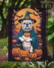 White English Bulldog Witchy Halloween Garden Flag Mailbox Flag Decorative Yard Flag Banner Outside Patio Artwork Yard Flower Beds, Garden Size