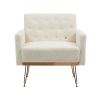 COOLMORE Armchair Single Sofa Modern Tufted Upholstered Side Reading Chairs with Arm and Gold Metal Leg for Living Room Bedroom (White teddy )