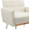 COOLMORE Armchair Single Sofa Modern Tufted Upholstered Side Reading Chairs with Arm and Gold Metal Leg for Living Room Bedroom (White teddy )