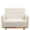 COOLMORE Armchair Single Sofa Modern Tufted Upholstered Side Reading Chairs with Arm and Gold Metal Leg for Living Room Bedroom (White teddy )