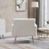 COOLMORE Armchair Single Sofa Modern Tufted Upholstered Side Reading Chairs with Arm and Gold Metal Leg for Living Room Bedroom (White teddy )