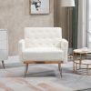 COOLMORE Armchair Single Sofa Modern Tufted Upholstered Side Reading Chairs with Arm and Gold Metal Leg for Living Room Bedroom (White teddy )