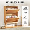 VEVOR Shoe Cabinet with 2 Flip Drawers, Shoe Storage Cabinet for Entryway, Free Standing Shoe Storage Organizer with Rattan Doors for Heels, Boots