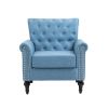 Mid-Century Modern Accent Chair, Linen Armchair w/Tufted Back/Wood Legs, Upholstered Lounge Arm Chair Single Sofa for Living Room Bedroom,Light Blue
