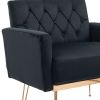 COOLMORE Velvet Armchair Single Sofa Modern Tufted Upholstered Side Reading Chairs with Arm and Gold Metal Leg for Living Room Bedroom ( Black )