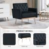 COOLMORE Velvet Armchair Single Sofa Modern Tufted Upholstered Side Reading Chairs with Arm and Gold Metal Leg for Living Room Bedroom ( Black )