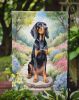 Black and Tan Coonhound Spring Path Garden Flag Mailbox Flag Decorative Yard Flag Banner Outside Patio Artwork Yard Flower Beds, Garden Size