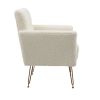 COOLMORE Armchair Single Sofa Modern Tufted Upholstered Side Reading Chairs with Arm and Gold Metal Leg for Living Room Bedroom (White teddy )