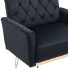 COOLMORE Velvet Armchair Single Sofa Modern Tufted Upholstered Side Reading Chairs with Arm and Gold Metal Leg for Living Room Bedroom ( Black )