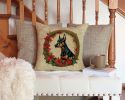 Doberman Pinscher Christmas Flowers Throw Pillow Machine Washable, Indoor Outdoor Decorative Pillow for Couch, Bed or Patio, 14Hx14W