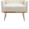 COOLMORE Armchair Single Sofa Modern Tufted Upholstered Side Reading Chairs with Arm and Gold Metal Leg for Living Room Bedroom (White teddy )