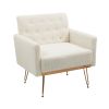 COOLMORE Armchair Single Sofa Modern Tufted Upholstered Side Reading Chairs with Arm and Gold Metal Leg for Living Room Bedroom (White teddy )