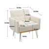 COOLMORE Armchair Single Sofa Modern Tufted Upholstered Side Reading Chairs with Arm and Gold Metal Leg for Living Room Bedroom (White teddy )
