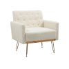 COOLMORE Armchair Single Sofa Modern Tufted Upholstered Side Reading Chairs with Arm and Gold Metal Leg for Living Room Bedroom (White teddy )