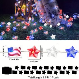 1pc, Flag String Lights, 4th Of July Memorial Day American Flag Stars Decoration String Lights, Battery Operated With Multi-Function Remote Lights (model: 1p-American Flag Star String Lights)