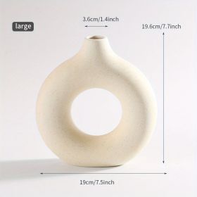 1pc; White Ceramic Vase White Vases For Decor; Modern Home Decor Vase; Boho Vases For Decor; Circle Vase; Round Vase; Donut Vase; Decorative Vase (Color: cream color, size: large)
