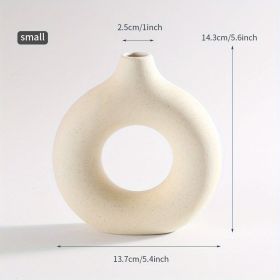 1pc; White Ceramic Vase White Vases For Decor; Modern Home Decor Vase; Boho Vases For Decor; Circle Vase; Round Vase; Donut Vase; Decorative Vase (Color: cream color, size: small)