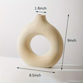 1pc; White Ceramic Vase White Vases For Decor; Modern Home Decor Vase; Boho Vases For Decor; Circle Vase; Round Vase; Donut Vase; Decorative Vase (Color: cream color, size: XL)