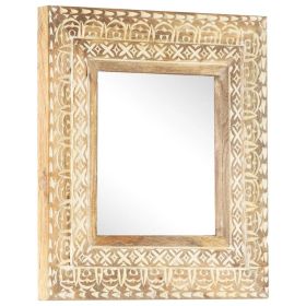 Hand-Carved Mirror 19.7"x19.7"x1" Solid Mango Wood (Color: Brown)