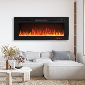 Electric Fireplace in-Wall Recessed and Wall Mounted 750/1500W Fireplace Heater with Touch Screen/Timer/Multicolor Flames/Remote Control (Black)------ (Style name: 40 inch)