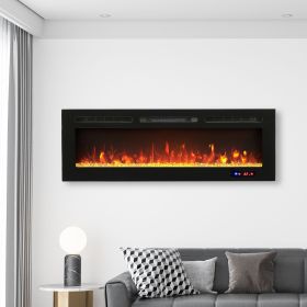 Electric Fireplace in-Wall Recessed and Wall Mounted 750/1500W Fireplace Heater with Touch Screen/Timer/Multicolor Flames/Remote Control (Black)------ (Style name: 50 inch)