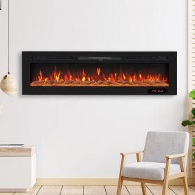 Electric Fireplace in-Wall Recessed and Wall Mounted 750/1500W Fireplace Heater with Touch Screen/Timer/Multicolor Flames/Remote Control (Black)------ (Style name: 60 inch)